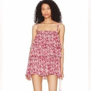 Free People Talia Tunic Top Sleeveless Floral Tiered Ruffle Pink size Small